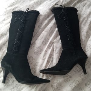 Ralph Lauren black leather high heeled boots. Size 8.5